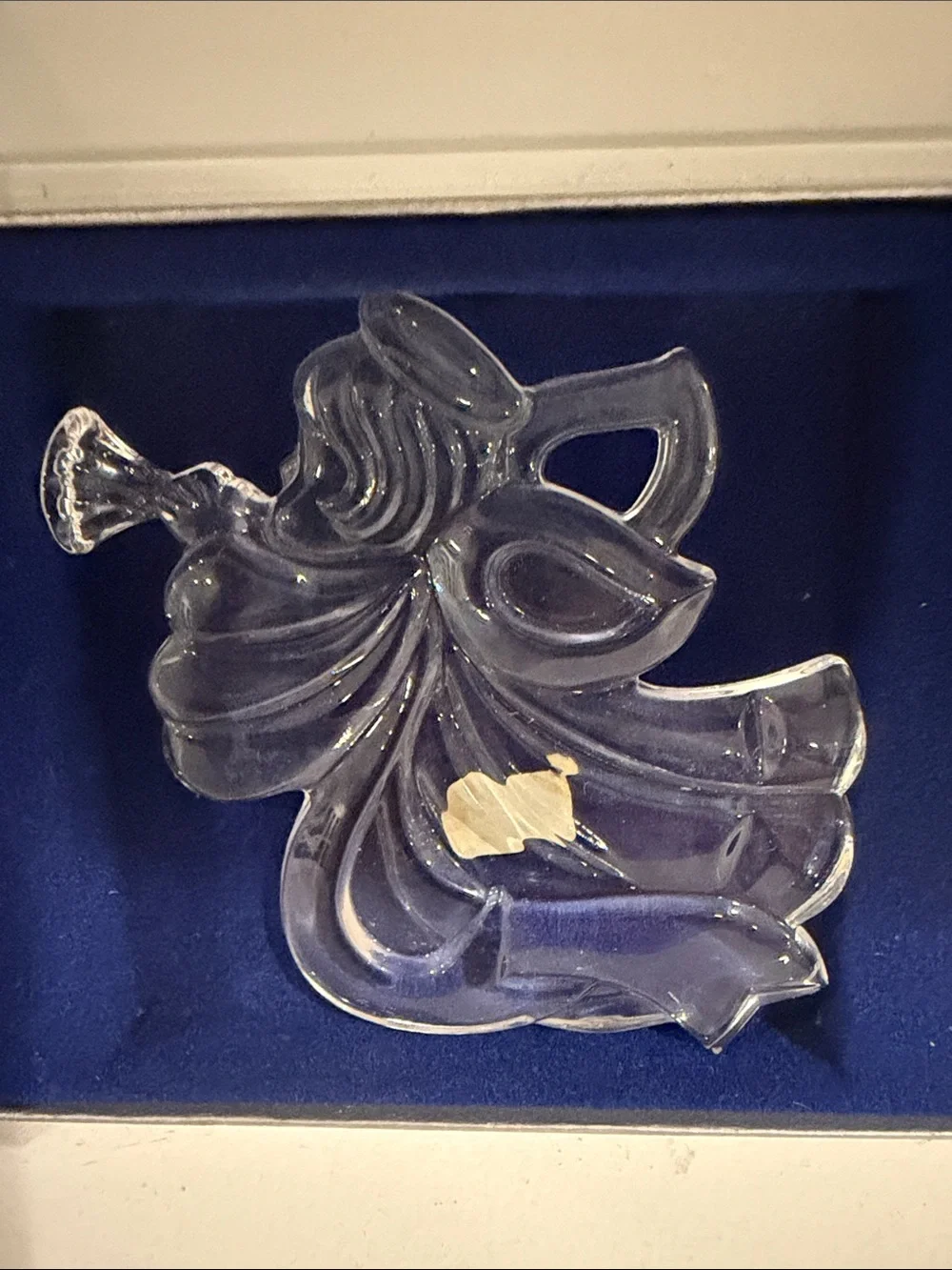 Mikasa Clear Glass Angel Ornament with Blue Velvet Box
